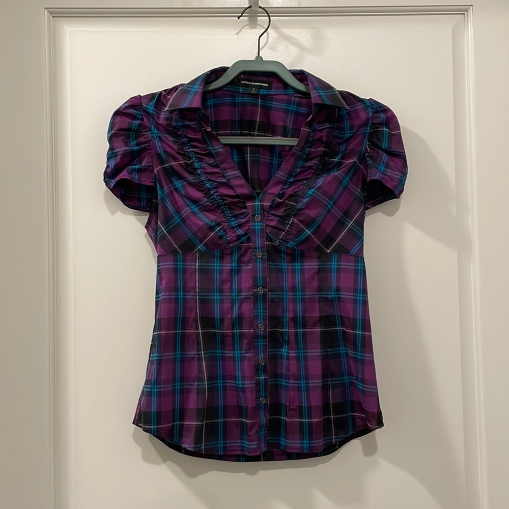 Express Design Studio purple plaid blouse